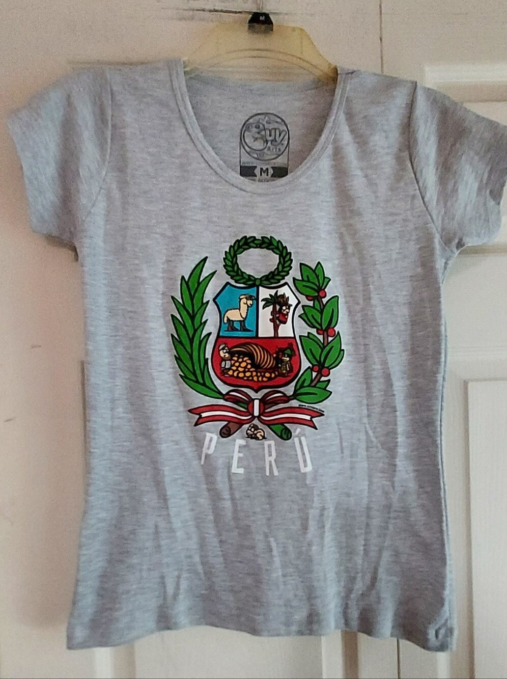 Cuyarts Gray Peru Logo T Shirt Graphic Tee Womens Medium Cotton Travel Peruvian